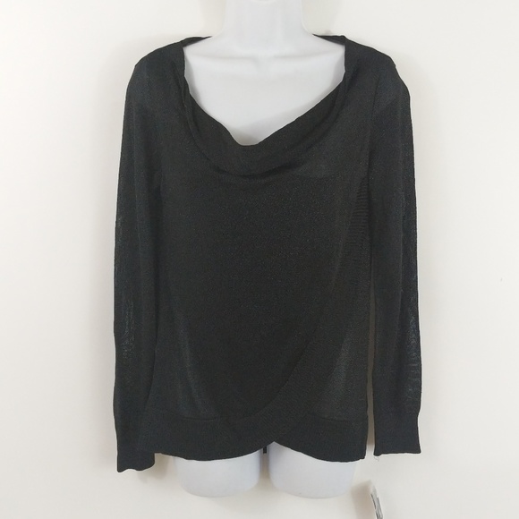 INC Black Metallic Wrap Hem Tunic Sweater - Picture 2 of 4